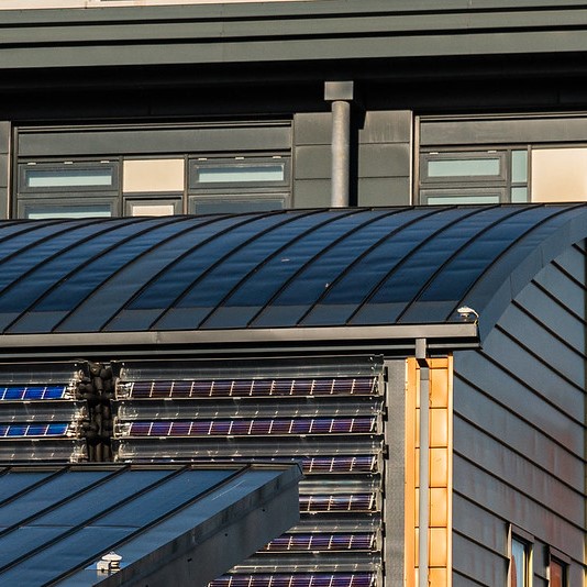 The roof of the Active Office showing BIPV and PVT tubes